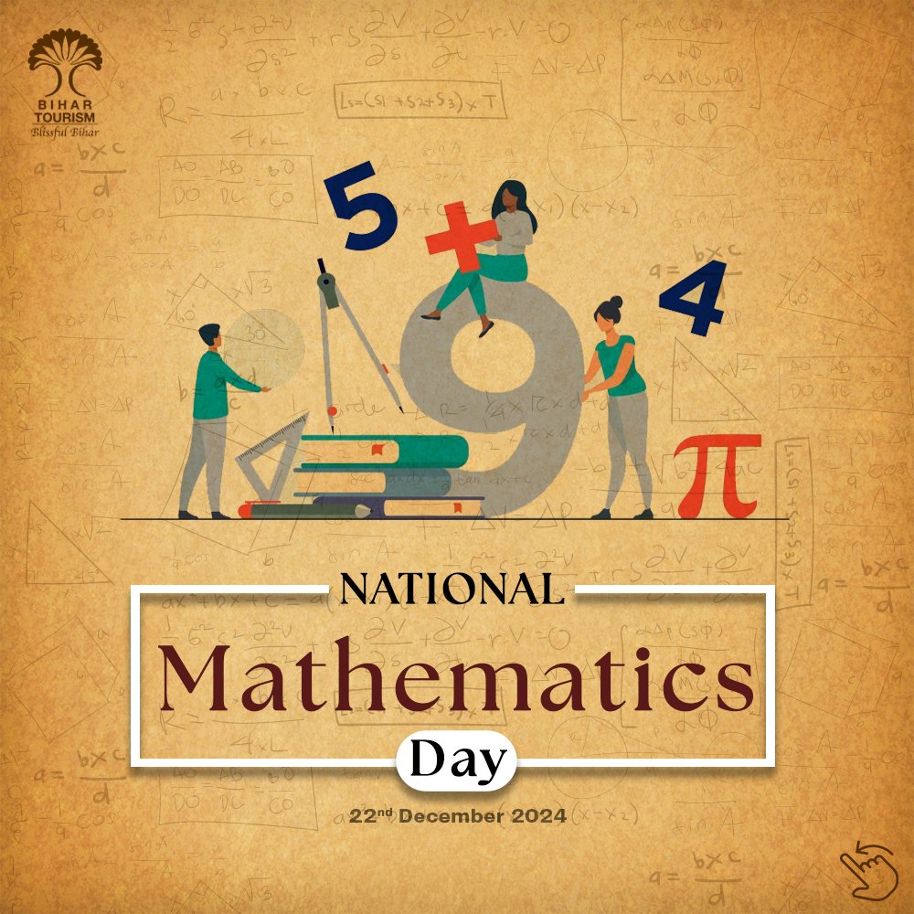 TourismBiharGov's tweet photo. National Mathematics Day, celebrated on December 22nd, honoring the legacy of mathematicians that unraveled the field. Celebrate the joy of mathematics and its limitless possibilities!

#mathematicsday #mathematics #nationalmathematicsday #maths #aryabhatta #vashishthanarayansingh #anandkumar #super30 #iit #trignometry #valuesystem #einstein #padmashri #math #education

@tourismgoi @mishranitish @teacheranand @super30film @EduMinOfIndia