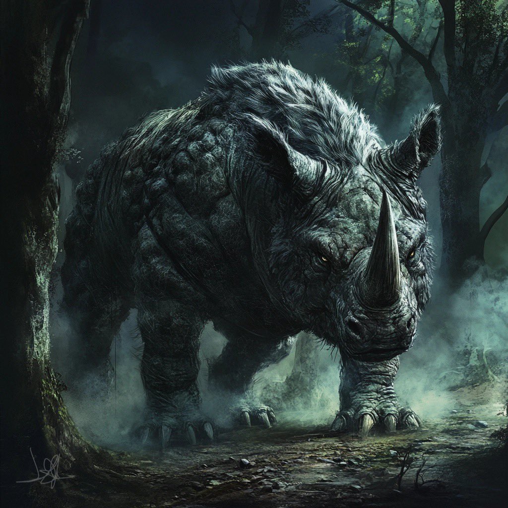 Gizmo0903's tweet photo. Midjourney: wolf/rhino hybrid in style of Guillermo del toro #digitalart #MidjourneyAI https://t.co/hI5UEqGyYx