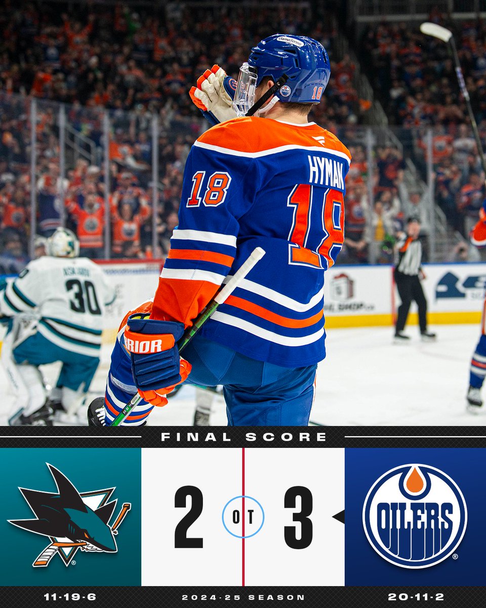 NHL's tweet photo. The @EdmontonOilers come back to win it in overtime! 🔵🟠 https://t.co/WwRs03P4Jy