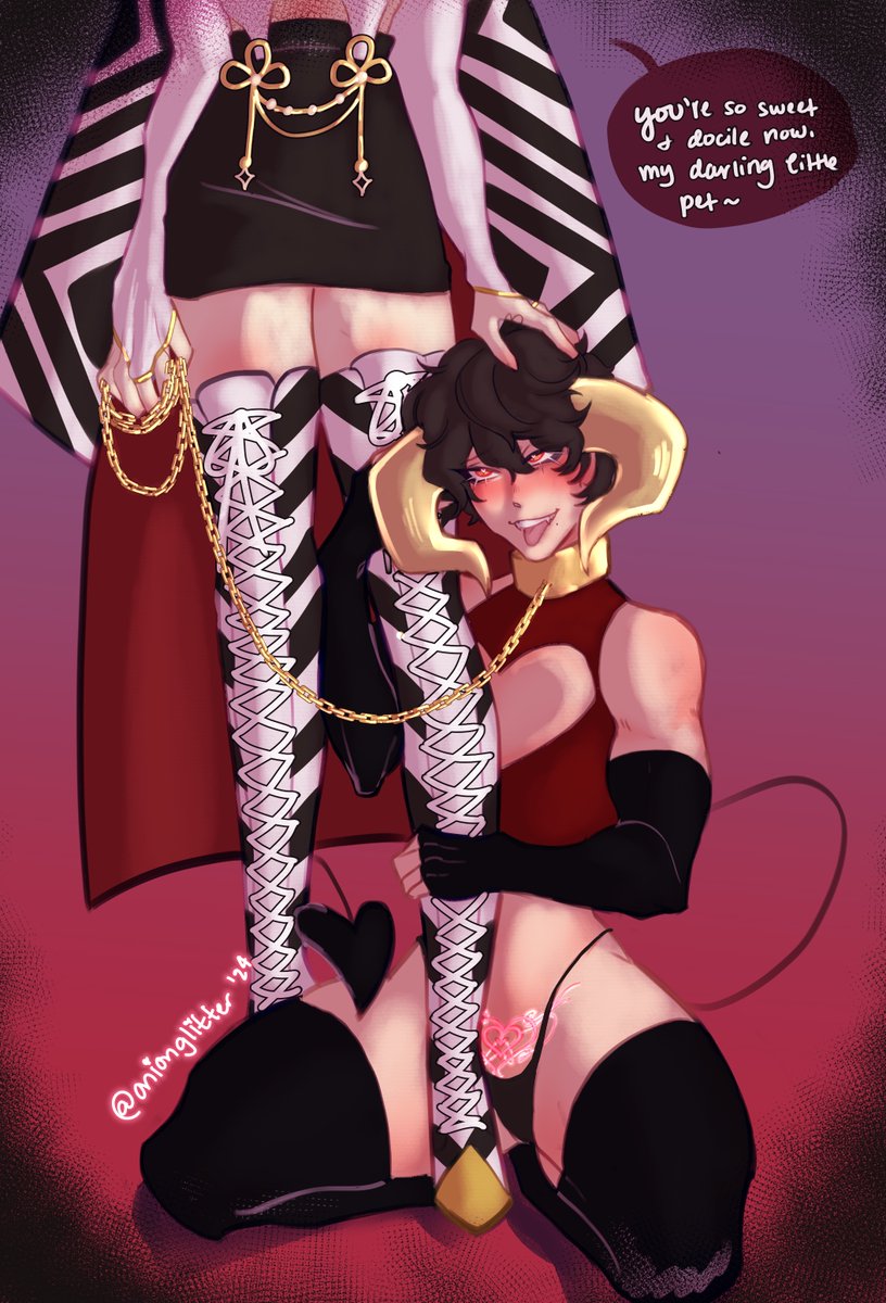 onionglitter's tweet photo. BOO GET SPOOPED 😈☾ Heres my
@P5NSFWExchange entry! For the lovely @lonelyshrike 
! You had SO MANY good prompts, it was hard to pick just one😩but i hope you enjoy some witch!goro trying to catch his naughty familiar~
#akeshu
#明主
(HQ ver. here > https://t.co/XpWaFGYVYO ) https://t.co/vASSsVtqgR