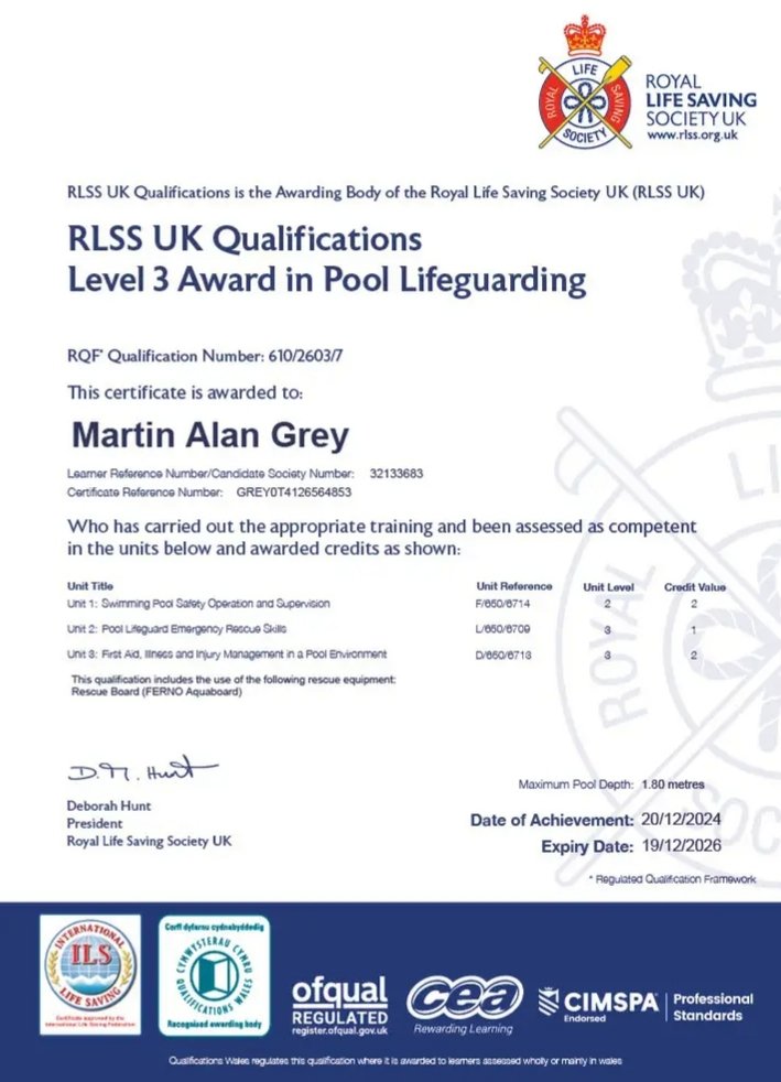 Really chuffed with this an excellent course and as always cracking material by the RLSS.
