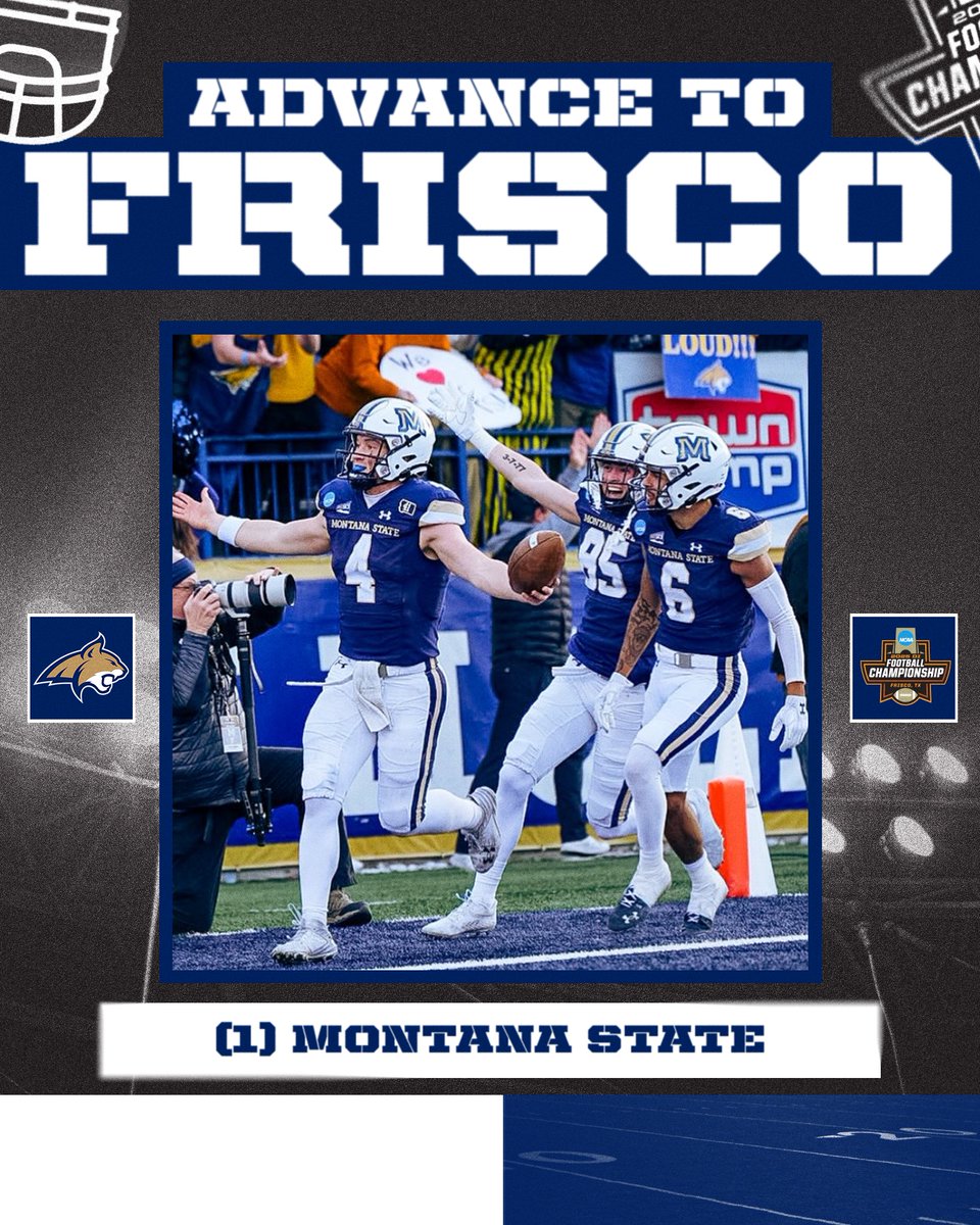 NCAA_FCS's tweet photo. THE MONTANA STATE BOBCATS ARE NATIONAL CHAMPIONSHIP BOUND 😼

(1) @MSUBobcats_FB defeats (4) South Dakota, 31-17, to advance to the #FCSChampionship. https://t.co/clGxFt2hiT