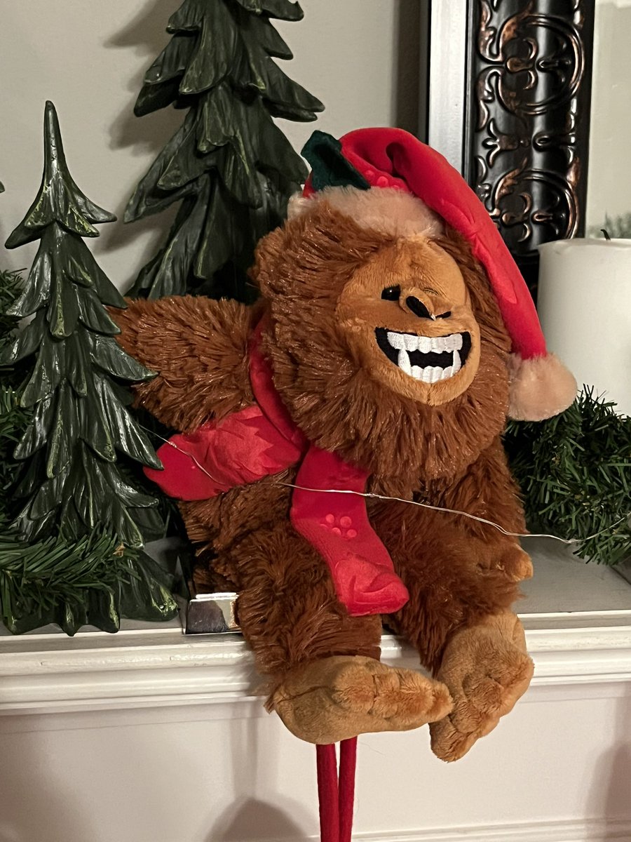 tcryptidhunter's tweet image. Santa Squatch has made himself at home on the Mantel.