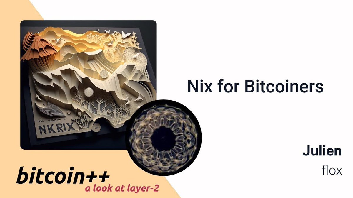 btcplusplus's tweet photo. Nix for Bitcoiners by Julien. Watch now https://t.co/wI0PV7NoPp 

An introduction to Nix: what it is, why it's special, and why it's a powerful tool for FOSS.

This presentation was recorded in April 2023 in Austin, TX during bitcoin++ conference. 

#btcplusplus #devconf #bitcoineducation #bitcoinconf #bitcoindev #bitcoinconference #cypherpunks