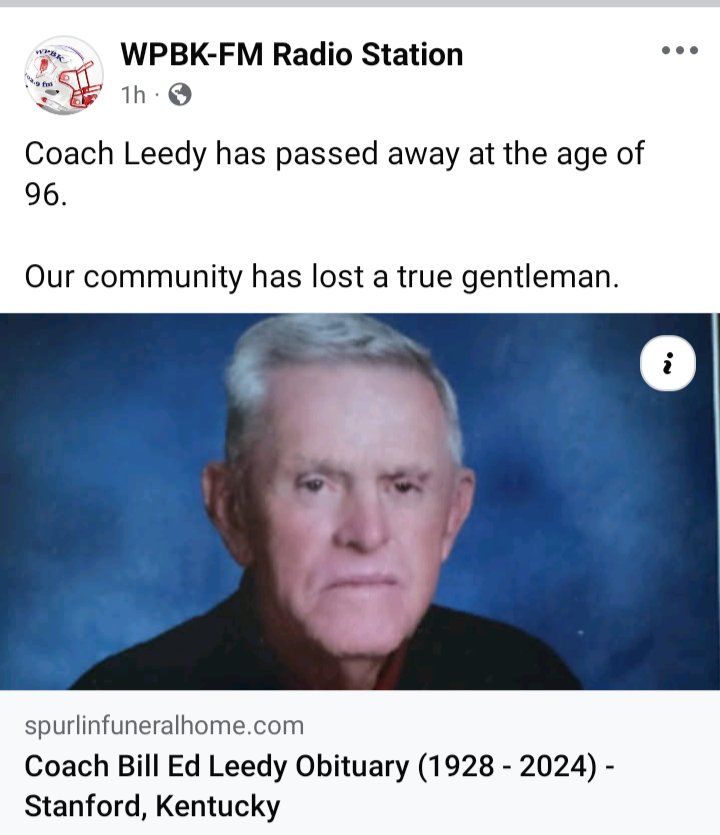 Bill Ed Leedy, the first football coach in Lincoln County history and one of the most beloved figures in the history of athletics in Lincoln County, died Friday at age 96, WPBK-FM reported on Facebook.

Obituary: spurlinfuneralhome.com/obituaries/wil…