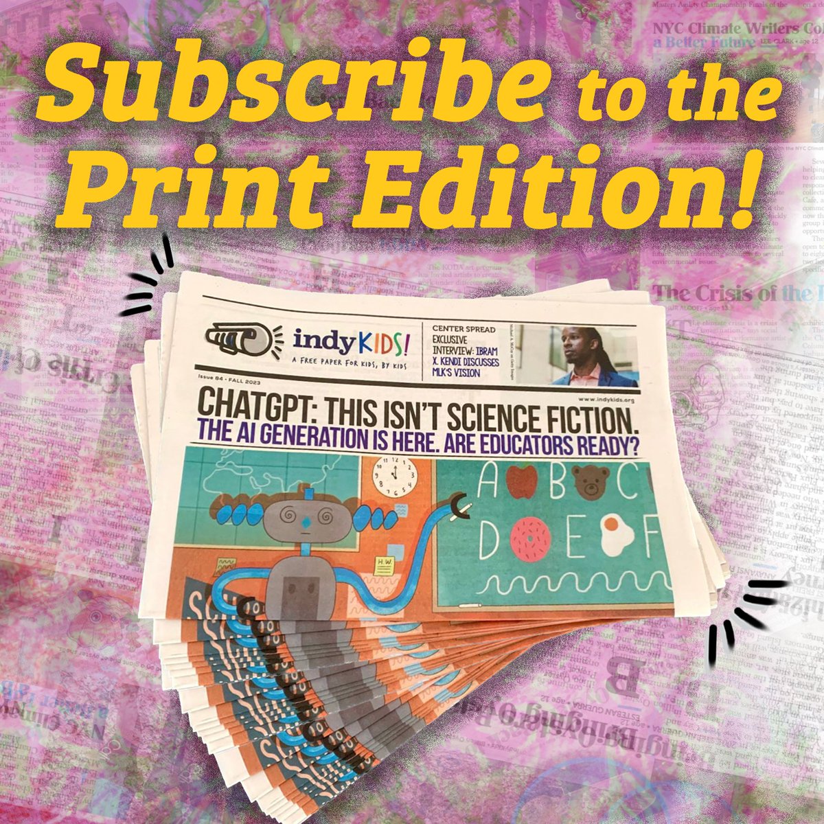 Sign up for an annual subscription to have the print edition of IndyKids delivered to your home or school, or send IndyKids as a gift to someone special!

Plus- bulk orders of the IndyKids newspapers now comes  with a teaching guide!

See all info here: indykids.org/get-indykids/