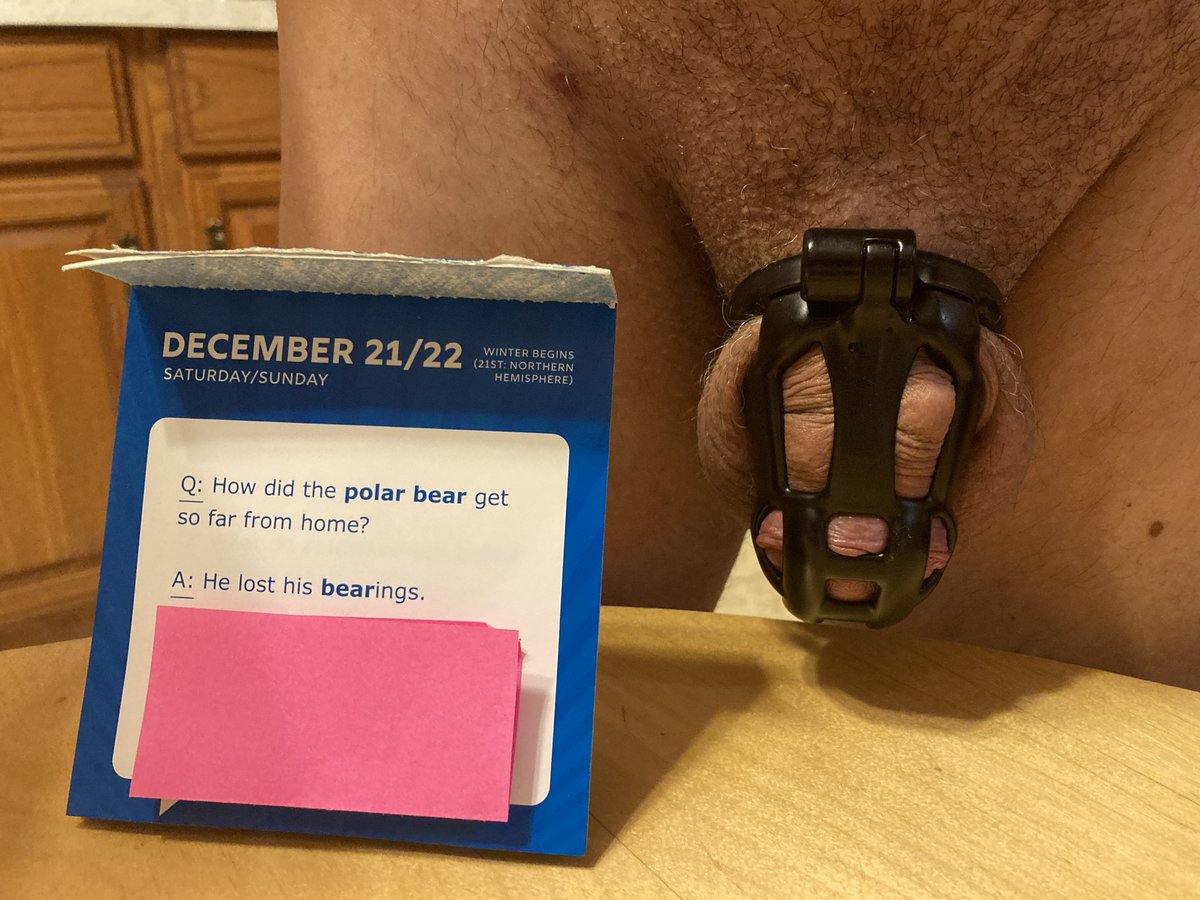NudeCanadianBoy's tweet photo. December 21 Dad Joke #CageCheck #Chastity #GayChastity #MaleChastity #SelfLocked #TeamLocked https://t.co/K5hRtva6qV