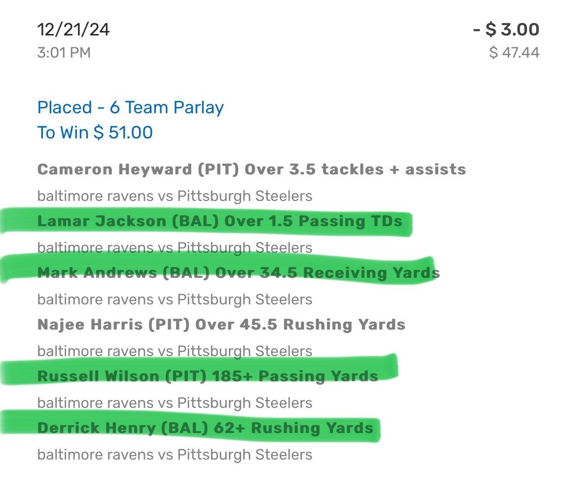 DataNerdBets's tweet image. last quarter- let's go!!

#sgp #baltimore #ravens #Pittsburgh #steelers #sgp #parlay #nfl #dk #bovada #fanduel #lamar #wilson