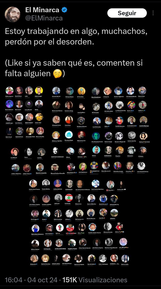 Para que todos los sepan, el creador de la imagen en donde nos perfilan por decenas es <a href="/ElMinarca/">El Minarca</a>, la lanzó el 4 de octubre, ¿Ustedes saben cuánto tiempo se debe tardar haciendo esto? Creen que nadie lo patrocina?, si hoy la compartió <a href="/DanielSamperO/">Daniel Samper Ospina</a> ¿será que él había hecho el