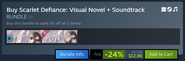 vmmersion's tweet photo. The original soundtrack for "Scarlet Defiance: The Wall Between Us" is now available for purchase on Steam!

It's also now available as a bundle along with the visual novel! ❤️🖤

Grab it now here: https://t.co/jqTQHVUqTo https://t.co/IeiFQsJoyg
