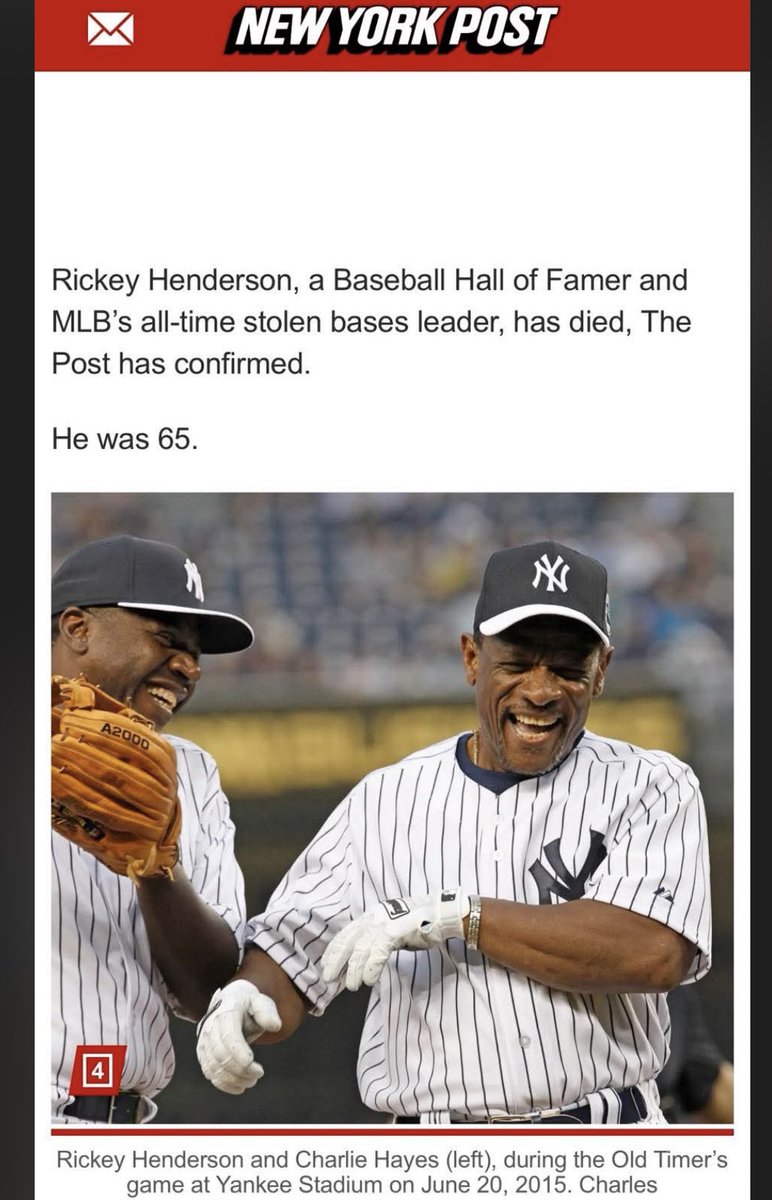 The Game of Baseball Greatest Leadoff hitter/stolen base king and dear friend of mine 
Ricky Henderson passed. I like to send my condolence to his family. #DamnThatHurt