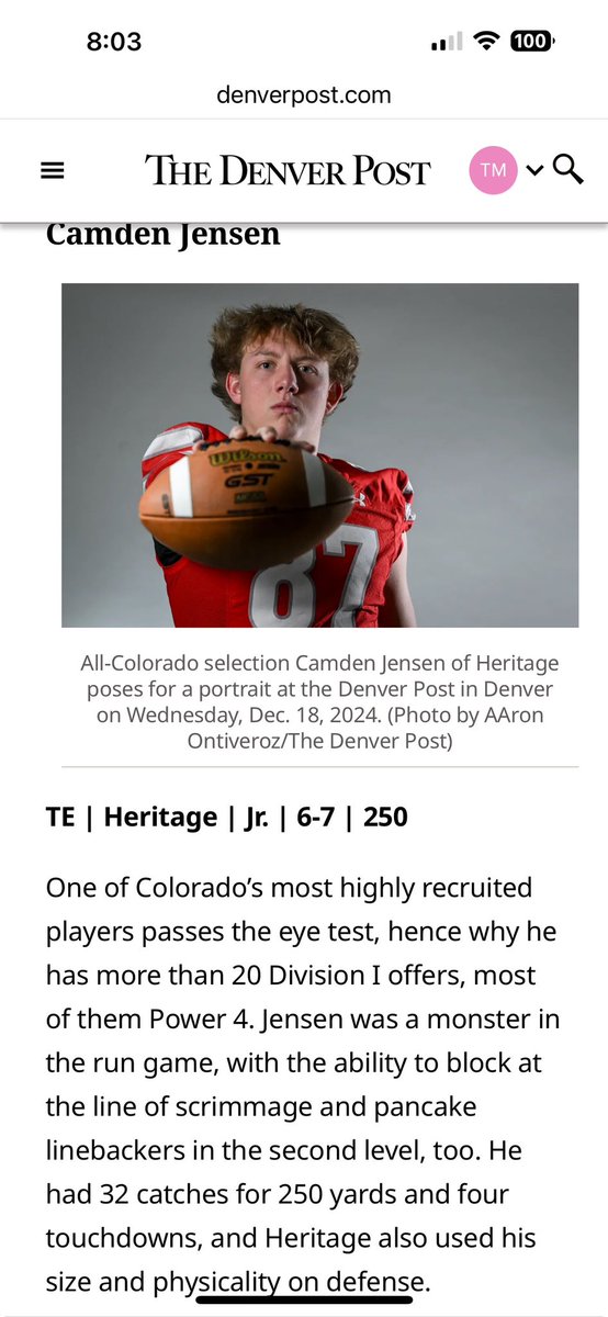 Camden Jensen (@cam_jensen97) on Twitter photo Honored to have been named 1st team all Colorado by the <a href="/denverpost/">The Denver Post</a> as a tight end. Thank you to all my coaches and teammates who have helped me along the way. Onto the next season. <a href="/CoachTylerK/">Tyler Knoblock</a> <a href="/COACHStultz14/">Brandon Stultz 🏈</a> <a href="/coachnolazy/">Coach Johnson</a> <a href="/CoachPhegley/">Tristan Phegley</a> <a href="/Coach_AROD2/">Austin Rodriguez</a> <a href="/warriorqbcoach/">Warren McCarty</a> Honored to have been named 1st team all Colorado by the <a href="/denverpost/">The Denver Post</a> as a tight end. Thank you to all my coaches and teammates who have helped me along the way. Onto the next season. <a href="/CoachTylerK/">Tyler Knoblock</a> <a href="/COACHStultz14/">Brandon Stultz 🏈</a> <a href="/coachnolazy/">Coach Johnson</a> <a href="/CoachPhegley/">Tristan Phegley</a> <a href="/Coach_AROD2/">Austin Rodriguez</a> <a href="/warriorqbcoach/">Warren McCarty</a>
