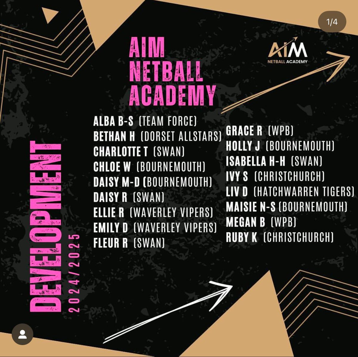 Introducing our Development group for 2024/2025 🩷🖤🤍 

Congratulations to Grace who has been elevated into our U14 Performance group from January ✨