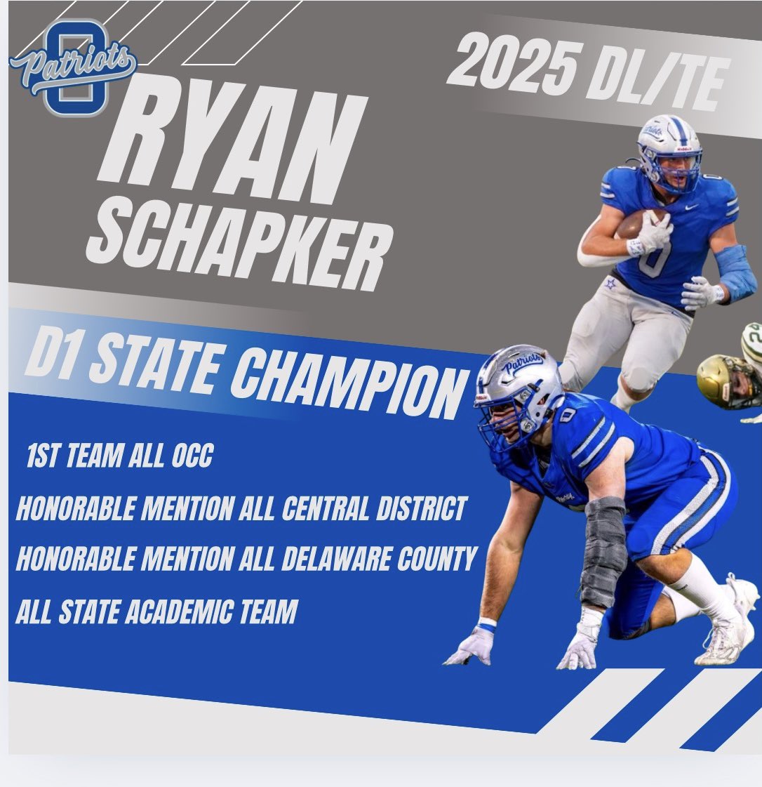 olibfb's tweet photo. Ryan Schapker - 2025 

Senior year stats: 58 Total Tackles, 10.5 TFL, 10 Sacks, 4 FF, and 1 FR 
Honors include: 1st Team All-OCC, Honorable Mention All County, Honorable Mention All Central District, Academic All Ohio @RyanSchapker https://t.co/FBUwqV1lkE