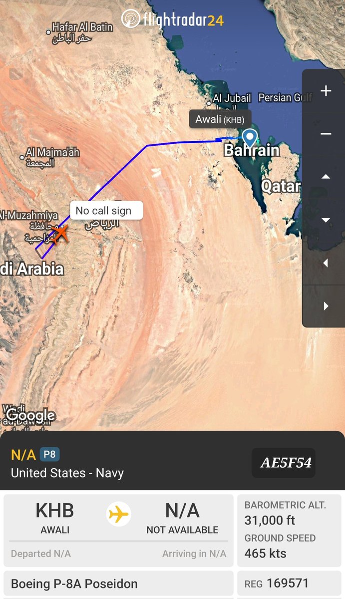 sipjack1776's tweet photo. P-8A x2 🇺🇲
Out of Awali tracking over Saudi Arabia
#AE6781
#AE5F54
@Borrowed7Time @HusseinSalmanQ @SR_Planespotter @N214WN https://t.co/odEc9Ctnye