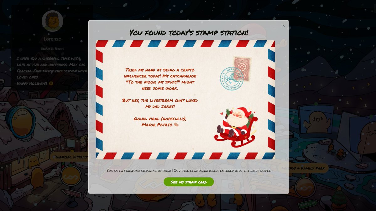 𝐂𝐇𝐄𝐂𝐊-𝐈𝐍 𝟗‼ 𝐅𝐄𝐒𝐓𝐈𝐕𝐀𝐋 𝐍𝐀𝐕𝐈𝐃𝐄𝐍̃𝐎 #𝐅𝐑𝐀𝐂𝐓𝐀𝐋 🪙🎅

Hola CriptoHunters, encontré el check-in N°9 que estaba escondido en una papa con su globo 🎈

Acá les dejo un post con toda la info si aún no están en el festival🎄
x.com/criptojungla_m…