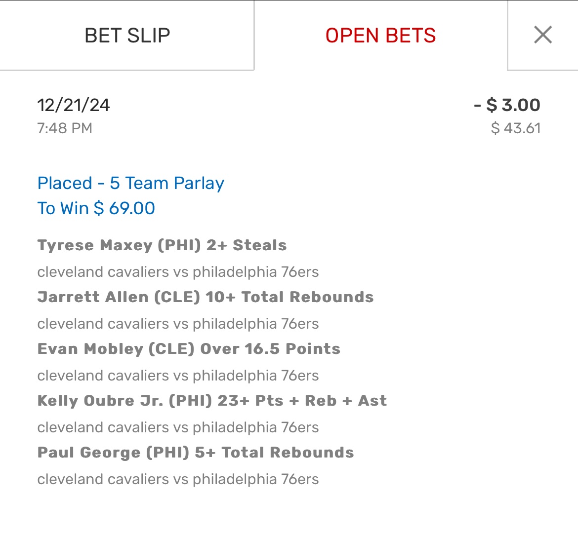 DataNerdBets's tweet image. Just 4 yds away from hitting our NFL parlays, let's do better with NBA!

#76ers #sixers #cavs #cavaliers #sgp #dk #draftkings #fanduel #bovada #sportsbetting #picks #lotto