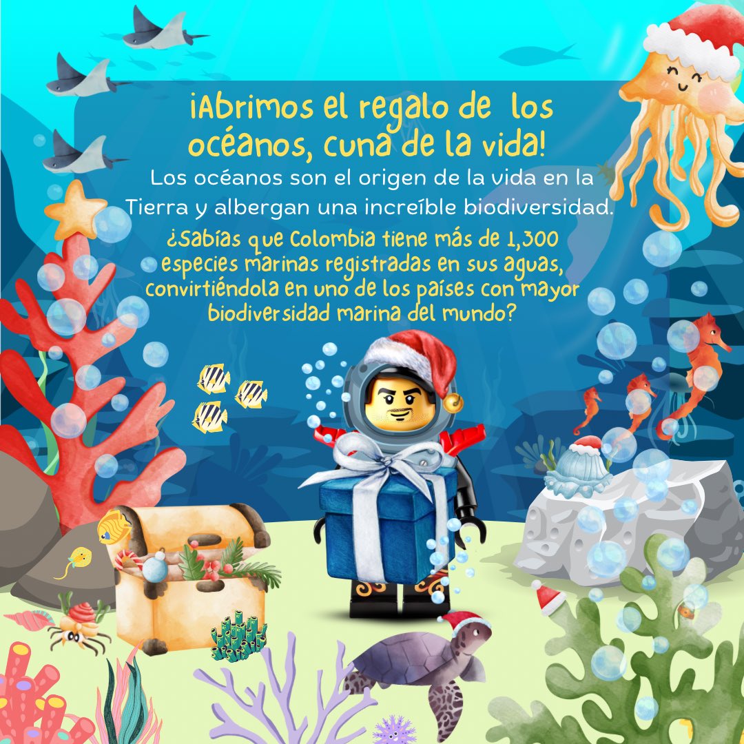 ¡Abrimos el regalo de los océanos, cuna de la vida! 🌊🐠
Nuestros océanos son el origen de la vida en la Tierra y albergan una increíble biodiversidad. 
🐋¿Sabías que Colombia tiene más de 1.300 especies marinas registradas en sus aguas?
➡ ¡Síguenos en nuestro Calendario!