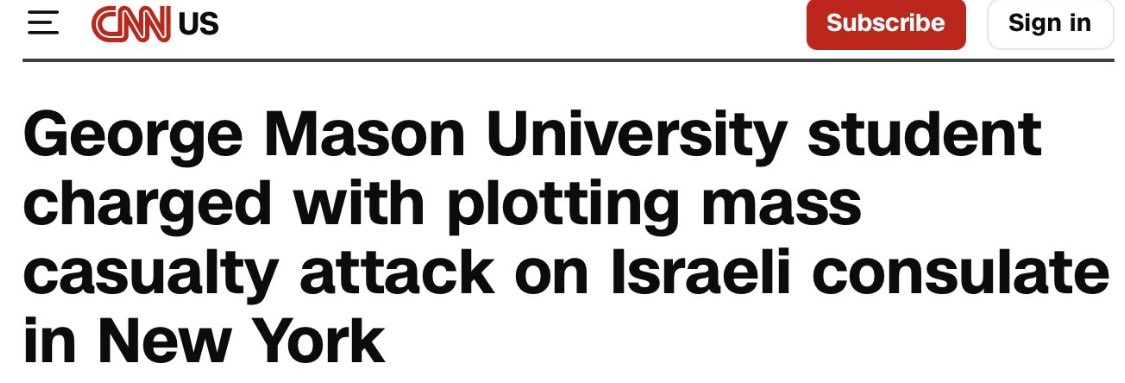 What on earth is happening at George Mason University?  First it expelled three students for their ties to terrorism. Then comes student who has been charged with plotting a terrorist attack on the Israeli consulate in New York. Here’s the student turned terrorist in his own