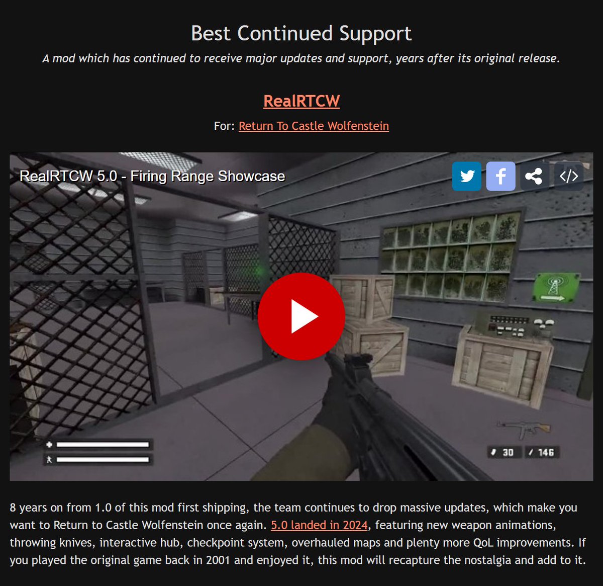 DarkMatterProFR's tweet photo. Objective secured! 🎉 RealRTCW won "Best Continued Support" in the Editors Choice of the 2024 Mod of the Year Awards! #GetPsyched! 💪
#ReturnToCastleWolfenstein #RealRTCW https://t.co/ruY2reokzV