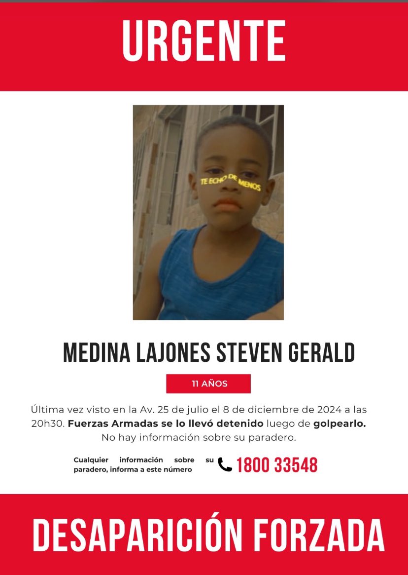 13 días desaparecido y sin respuestas claras.

Devuelvan a Steven Medina a su madre.
<a href="/Presidencia_Ec/">Presidencia Ecuador 🇪🇨</a> <a href="/FiscaliaEcuador/">Fiscalía Ecuador</a> 

#DondeEstanLos4 #Malvinas