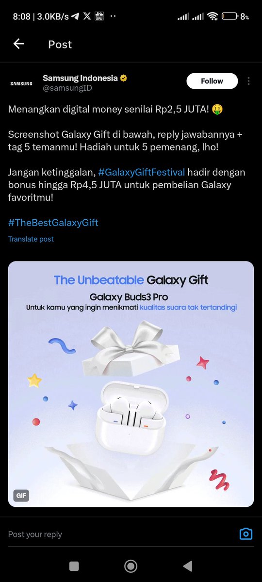 MinwooMas's tweet photo. @samsungID Dapat apaa nichhhhh? 
Setu abiesss deh. 
Yuk ikut yuuu
@heyra1769 @sailwithboat @piebrownice @zarqiam @flowchartz_99 
#GalaxyGiftFestival
#TheBestGalaxyGift
#MyGalaxyGift https://t.co/gfdVtt1s9m