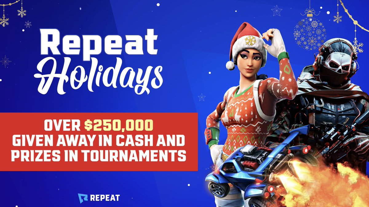WhatifJulia's tweet photo. Hello ☃️ we are sponsored by @RepeatGG! A online tournament platform owned by Sony &amp; Playstation.  This holiday season, they are giving away $250k in cash/prizes in tourneys for Fortnite, Rocket League, and CoD: Warzone!  To register or learn more: https://t.co/8C4Pypqni8 🥳 #ad https://t.co/4AWof6eIIa
