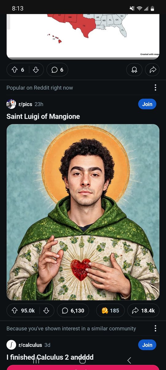 Want some easy Reddit Karma?

Post literally anything in support of Mangione.

Every other top post on r/pics is gushing over this guy.

Crazy how the tolerant left have literally made this murderer a saint.