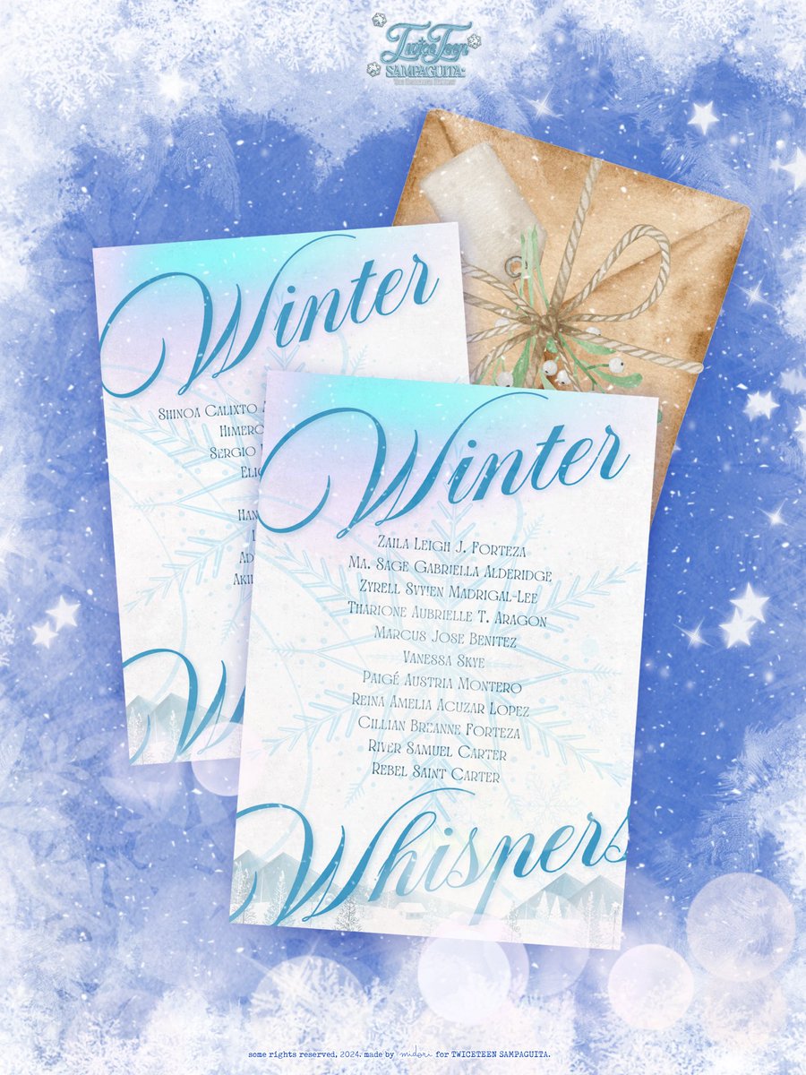 ㅤ
︎ ︎

             𝙏𝙒𝙄𝘾𝙀𝙏𝙀𝙀𝙉 𝙎𝘼𝙈𝙋𝘼𝙂𝙐𝙄𝙏𝘼
            𝓣he 𝓢parkling 𝓗oliday ‧͙*̩̩͙❆ ͙͛

               𓏲 ๋࣭  ࣪  𝙎𝙚𝙜𝙢𝙚𝙣𝙩 𝙇𝙞𝙨𝙩 .ೃ࿔*:･
︎ ︎

             #SparkleWithSampaguita
             #TwinkleTheNightAway

︎ ︎