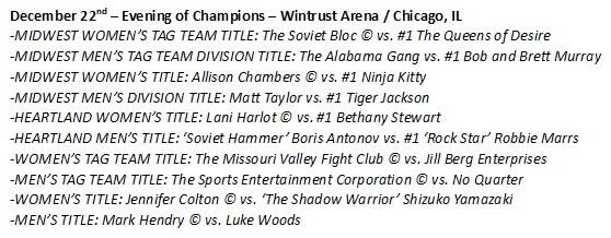 AHBandG's tweet photo. MVW Evening of Champions tomorrow night from Chicago, Illinois.  
-10 title matches
https://t.co/e6EYJcyfIG https://t.co/LnQj5MokBc