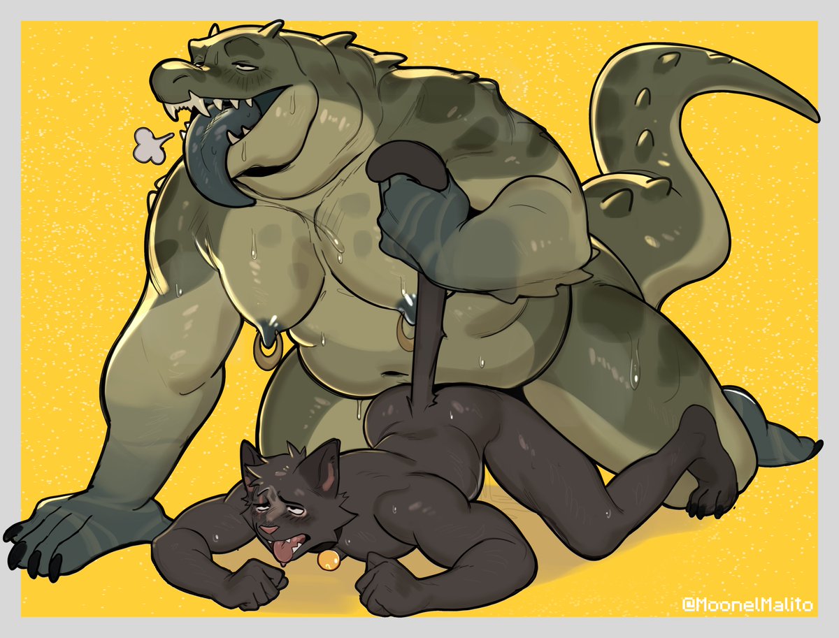 Jericho can sometimes get *really* into it... once he's pulling at your tail you know you're about to get turned into a gator fleshlight~ 🐊💦

amazing art by <a href="/Moonelmalito/">ElMichi 🔜SAFE 2026?</a> featuring <a href="/PupTerrain2/">Terrain</a> 's Lexi!! : thank you again :3💜
