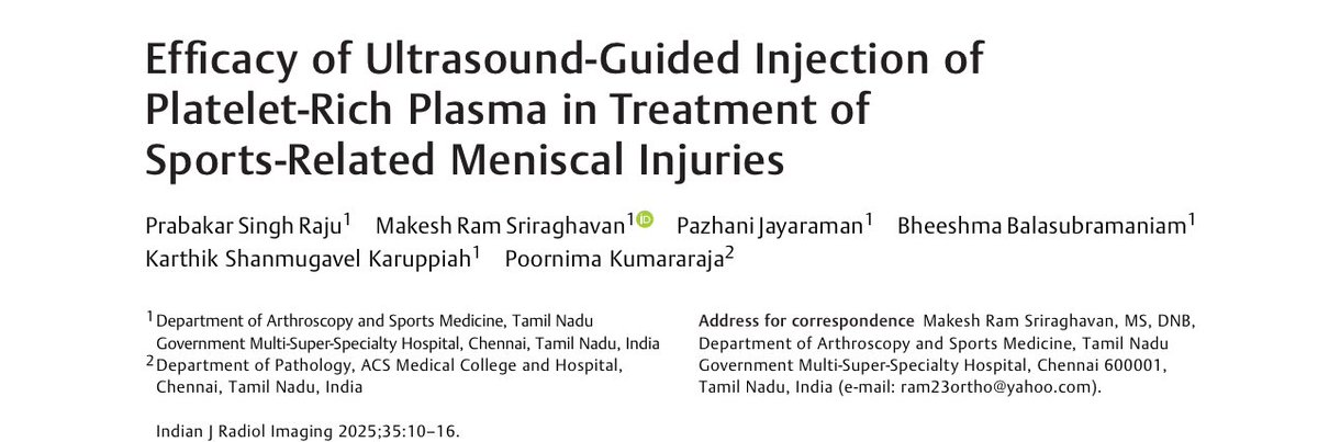 Another great study demonstrating the efficacy of #PRP in the treatment of meniscus injuries of the knee. I appreciate the use of ultrasound guidance for placement of the PRP used in this study.