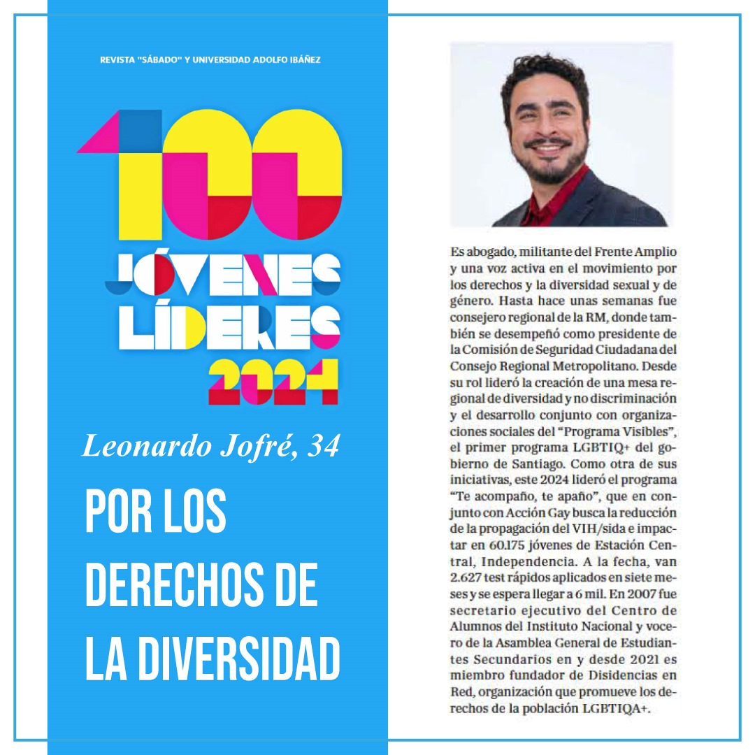 LeoJofreRios's tweet photo. El día de hoy en @Revista_Sabado he sido reconocido como uno de los 100 jóvenes líderes del país. Contento y agradecido, sobre todo con las personas y organizaciones que han sido parte de este camino. A ustedes: ¡muchas gracias! ♥️ https://t.co/nHQ1iaBZR3