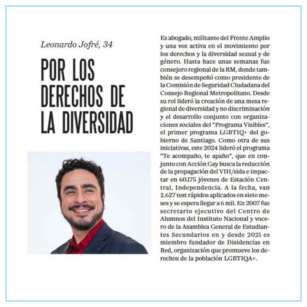 LeoJofreRios's tweet photo. El día de hoy en @Revista_Sabado he sido reconocido como uno de los 100 jóvenes líderes del país. Contento y agradecido, sobre todo con las personas y organizaciones que han sido parte de este camino. A ustedes: ¡muchas gracias! ♥️ https://t.co/nHQ1iaBZR3