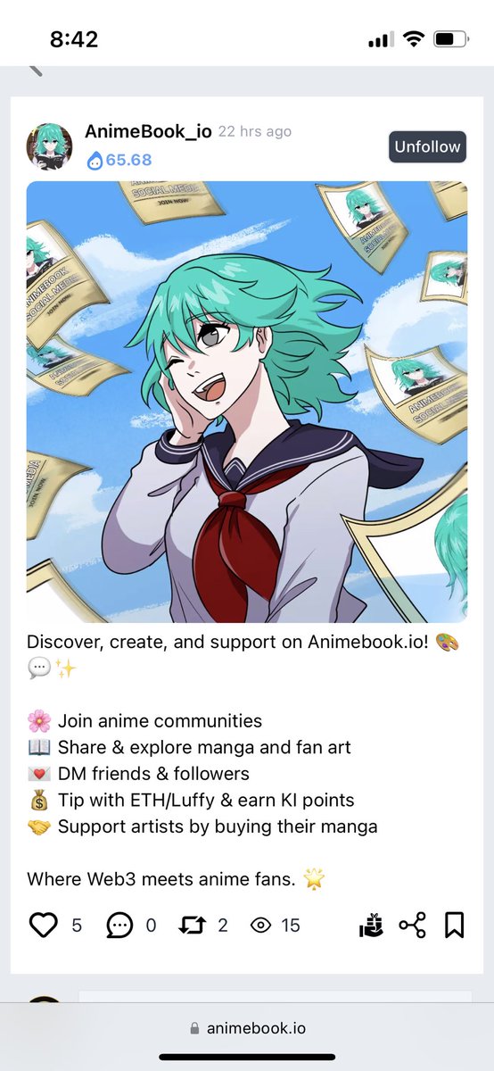 Have you posted on #AnimeBook today?

Great opportunity to earn #crypto while enjoying #anime’s first social media platform built buy #LuffyToken 👀

If not do your own research today 👇

animebook.io/comments/1863