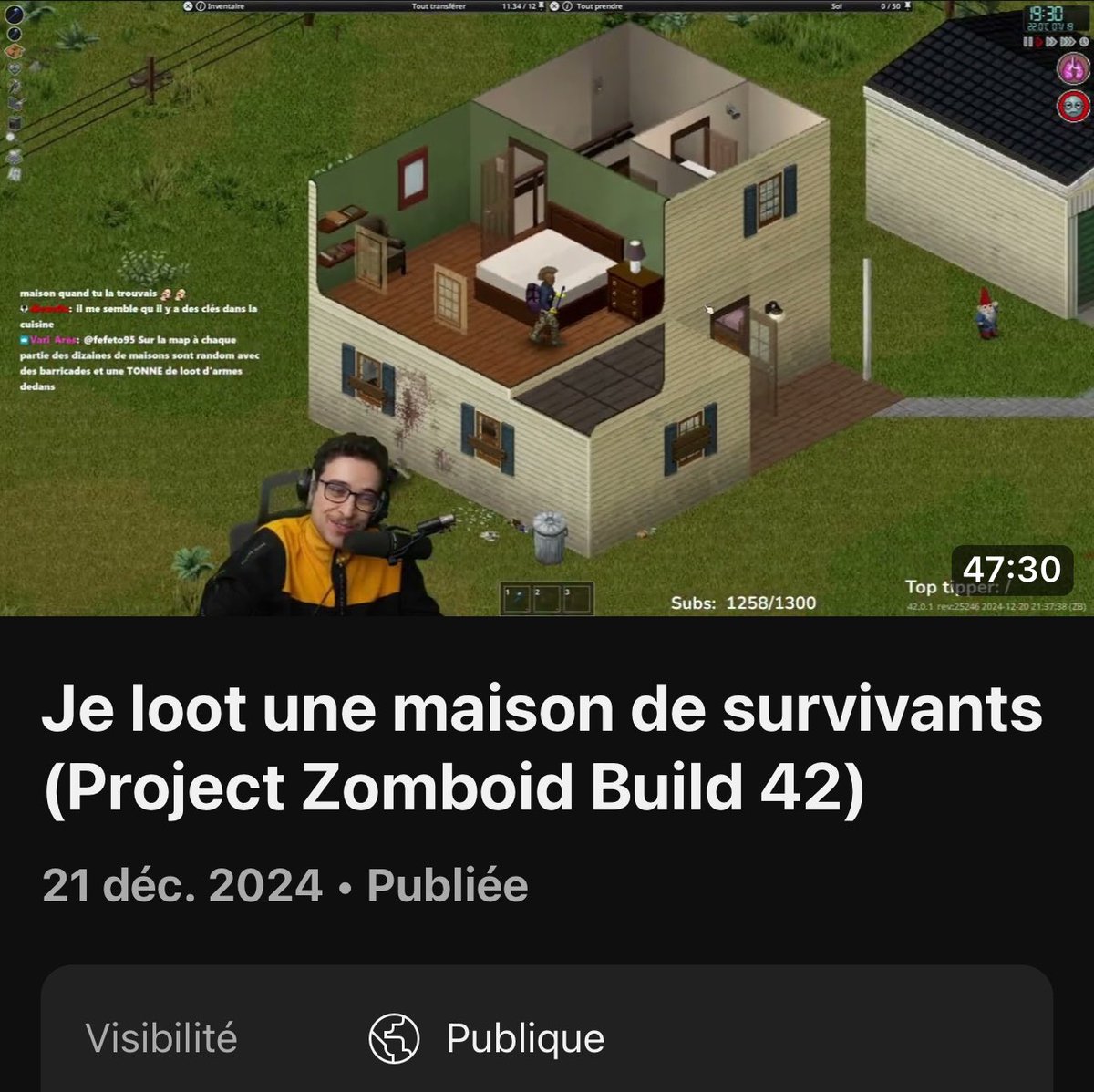 L’épisode 4 de l’aventure de survie sur Project Zomboid (Build42) est maintenant en ligne!

J’ai frôlé la mort plus d’une fois, je suis tombé sur des GIGA hordes, et j’ai looté la maison de survivants.

Je vous met le lien en tweet réponse 👌