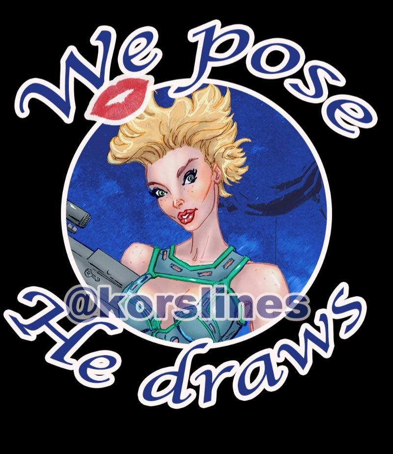 We 💋 pose - he ♠️ draws 🎨.  Pencils ✏ and inks on paper as always,  colors done on Wacom.  Cheers 💋