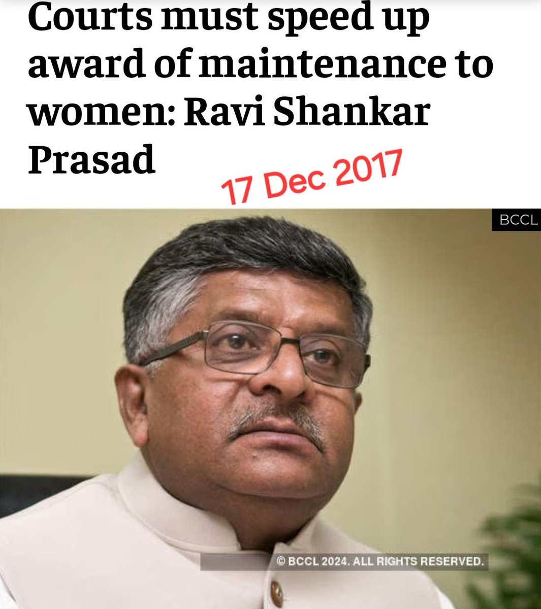 realsiff's tweet photo. Wake up Men, Face some Bitter Truths:

Courts were told by this Law Minister to show aggression in Alimony cases. They were told to execute warrants to send men to prison. Now, judges are threatening to send even schizophrenia patients to prison.

24 Dec 2017
"The government wants courts to speed up processes regarding the award of maintenance to women to ensure that payments aren’t held up."

"Prasad had expressed “concern regarding the procedural hurdles/difficulties faced by women in accessing the money awarded to them as maintenance by courts,” in a letter to all chief justices sent about a month back."

“All the stake -holders, the government of India, the judiciary, legal services authorities and the governments need to take collective responsibility for ensuring that institutional mechanisms such as the proposed committee comprising the district judge and the SUPERINTENDENT of POLICE work seamlessly to ensure access to justice to women,” according to Prasad’s letter.

The law ministry urged the chief justices to “kindly advise the district judiciary to monitor timely disbursal of maintenance, speedy EXECUTIVE of WARRANTS awarded by the court in collaboration with the state police.”

https://t.co/e9m5lGuiH5

#JusticeIsDue 
#JusticeForAtulSubhash