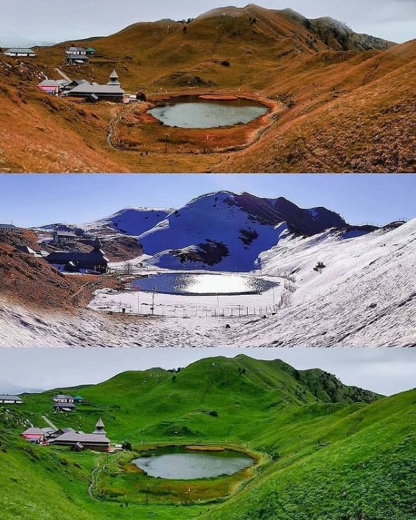 Different seasons in the same place ~ A Thread🧵

1. Parashar Lake, India 🇮🇳