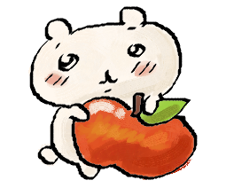 AER0SAUR's tweet photo. chiikawa with a big apple. he deserves to be paired with reds and oranges and other warm tones https://t.co/yec6BsDiKf