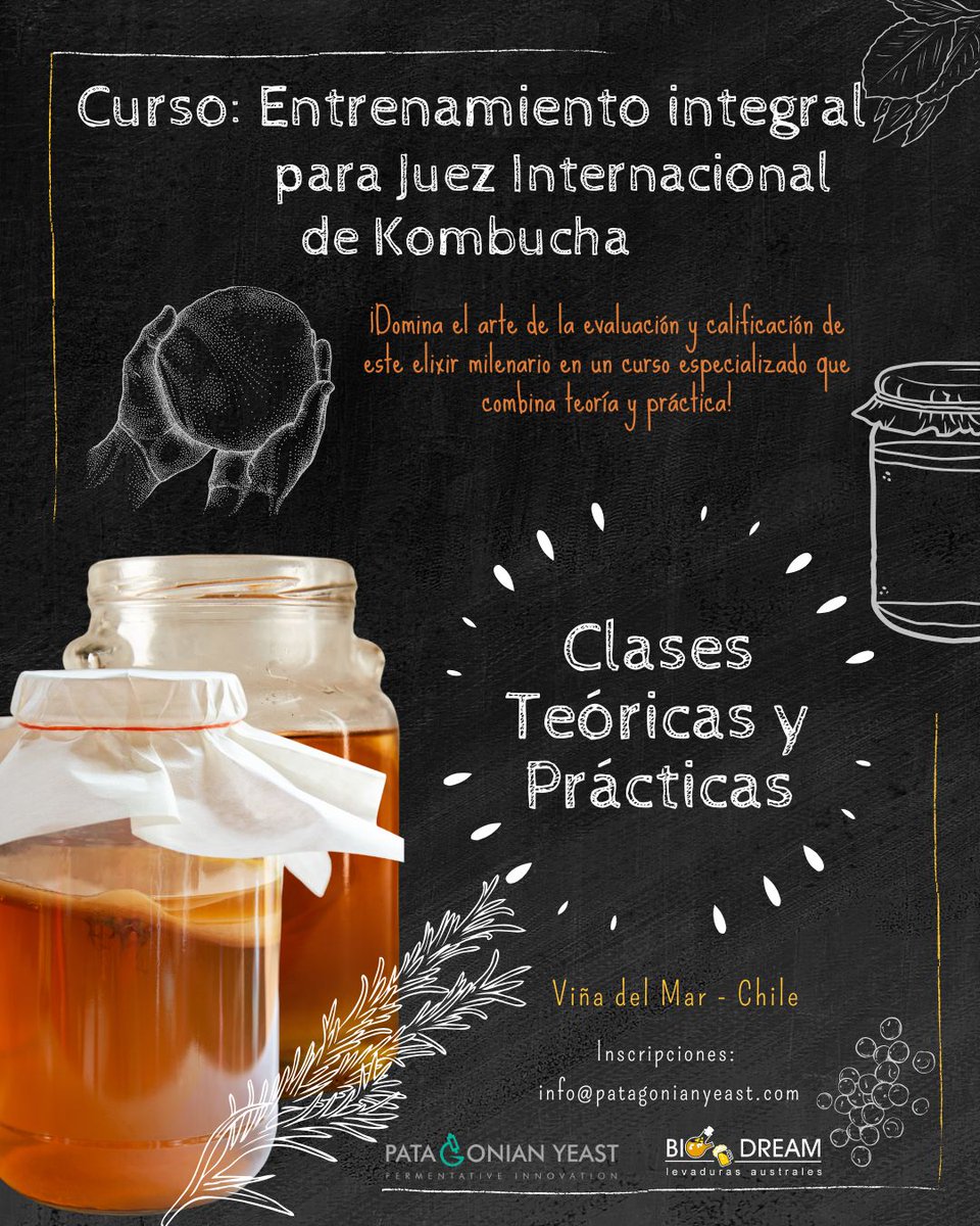 ¡Conviértete en un Juez Internacional de Kombucha!
Entrenamiento Profesional de Evaluación Sensorial
🌐 Modalidad: Presencial

📩 Inscripciones abiertas: info@patagonianyeast.com
🔗 Más información en: instagram.com/patagonianyeas…

#kombucha #SCOBY #KombuchaBrewing #KombuchaJudge