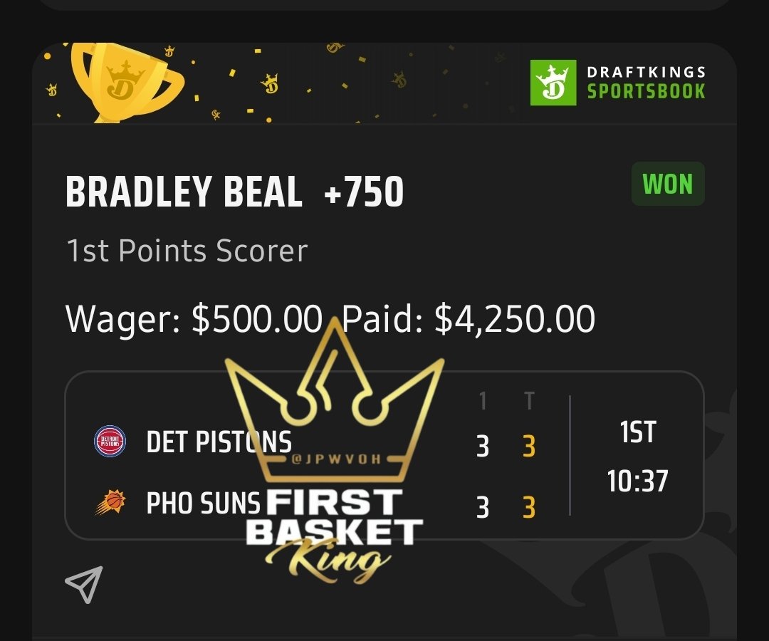 JPWVOH's tweet image. Durant missed the first shot.... but then Beal hits! Let's go!  Who tailed!? 

+750!  ✅️ 

#FirstBasketKing  #BestInTheWorld 

Join the discord!  

 @BTBSupport whop.com/c/beat-the-boo…