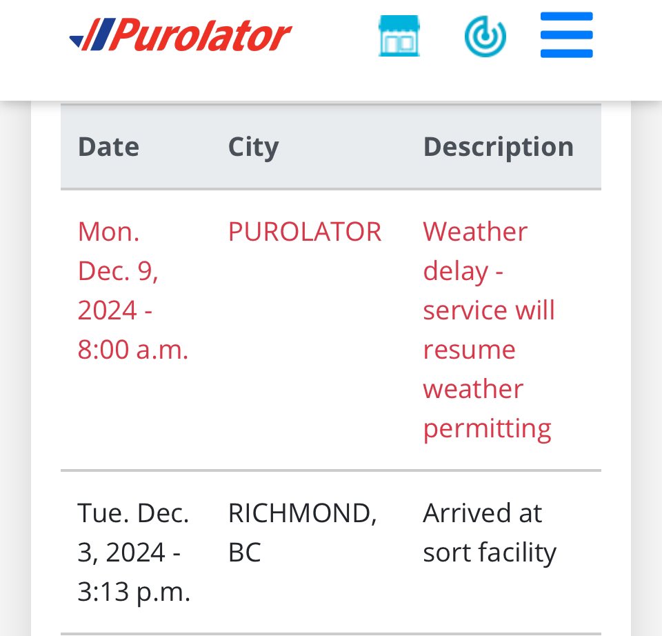 cybertronex's tweet photo. @PurolatorInc Still MIA. 19days stuck in BC.   No updates since Dec 9. You guys need to hire some temps to clear your backlog. https://t.co/EqL5f7czFi