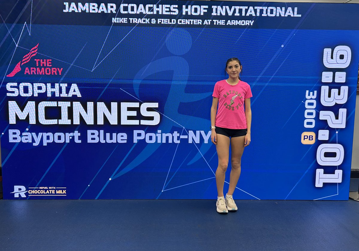 Congrats to <a href="/SophiaMcinnes/">Soph</a> for running a 9:37.01 in the 3,000 m, which is a new school record by over 20 seconds and is #2 All-Time in Suffolk County! 
<a href="/BBPathletics/">BBP Athletics</a> <a href="/bbpboosterclub/">BBPBoosterClub</a>