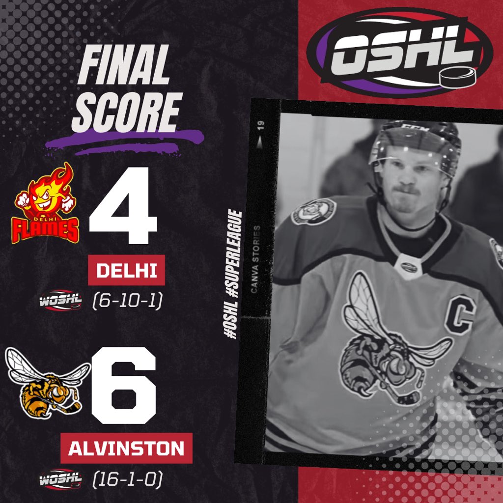 Alvinston sweeps the weekend with a win over Delhi!
6-4 Final

#OSHL #SuperLeague