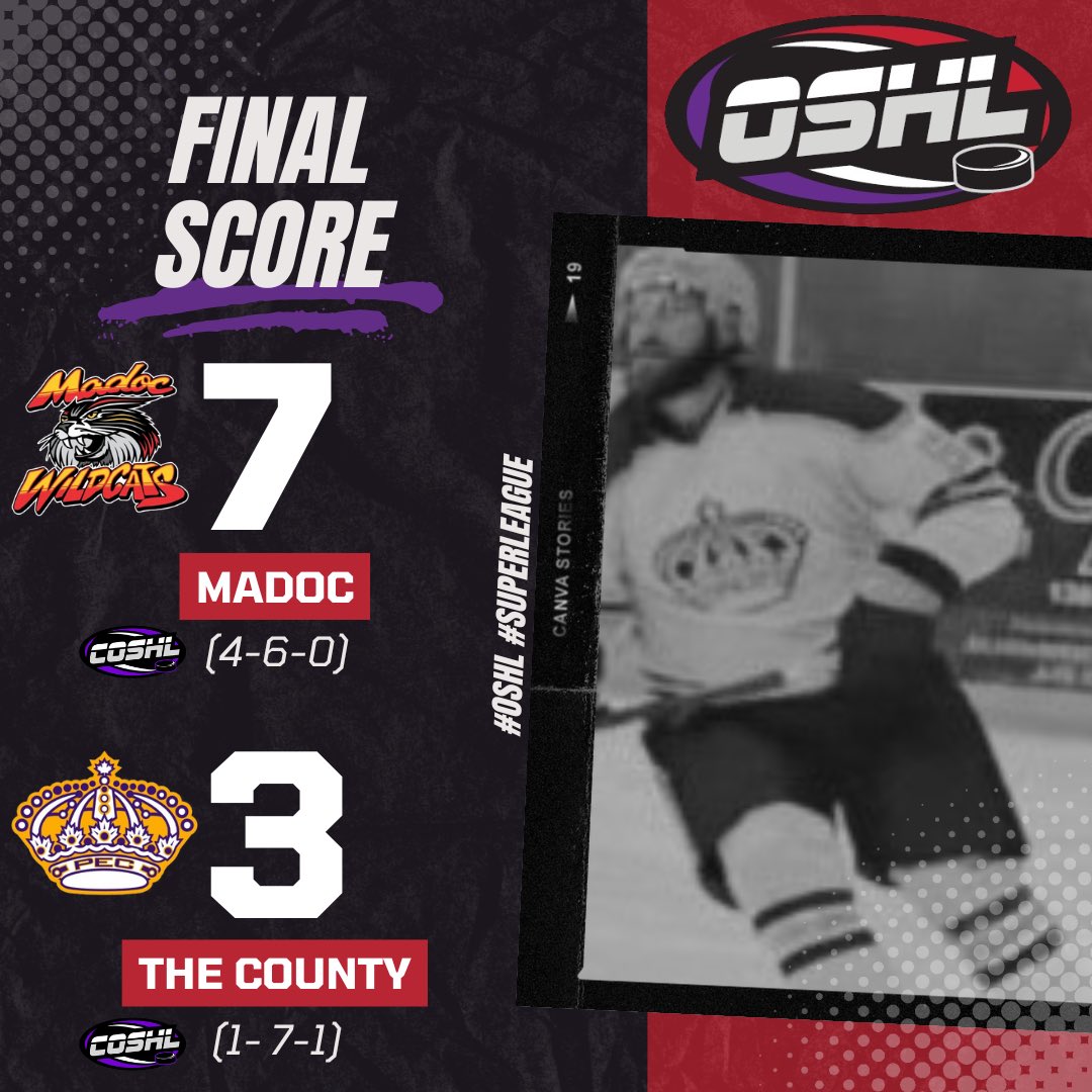 Madoc goes into The County and comes out with a win!
7-3 Final

#OSHL #SuperLeague
