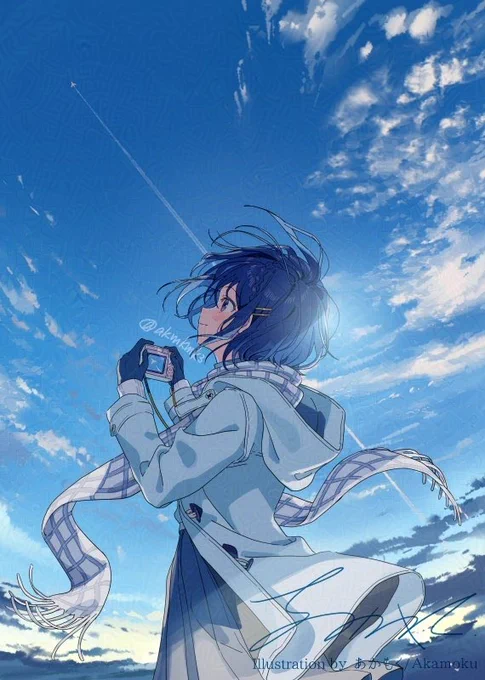 明けの空とひこうき雲 