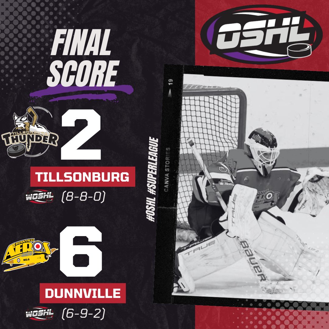 Dunnville snag 2 points with the win over Tillsonburg!
6-2 Final

#OSHL #SuperLeague