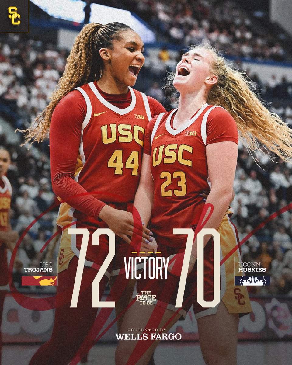 USCWBB's tweet photo. BEAT THE HUSKIES ✔️

#FightOn | @WellsFargo https://t.co/9Z5F20XOym