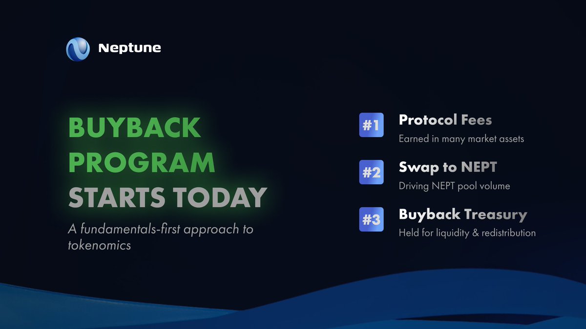 We’re thrilled to announce the NEPT Buyback Program 🚀

The program uses protocol-generated fees to purchase $NEPT tokens from the market to strategically drive growth and participation within the ecosystem.

The Breakdown 👇